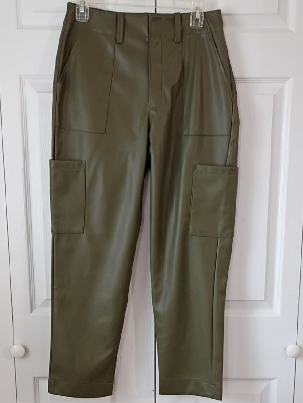 NWT Scoop Olive Green Faux Leather Cargo Trousers
